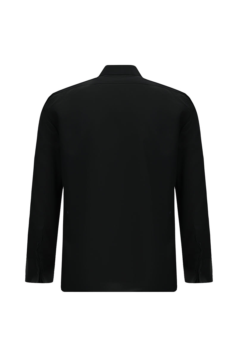 Siyah Uzun Kol Slim Fit Dar Kesim Man?etli Pamuk Gömlek-Abdullah Ki??l?