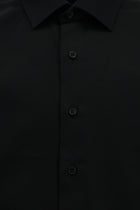 Siyah Uzun Kol Slim Fit Dar Kesim Manşetli Pamuk Gömlek