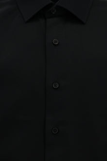 Siyah Uzun Kol Slim Fit Dar Kesim Manşetli Pamuk Gömlek