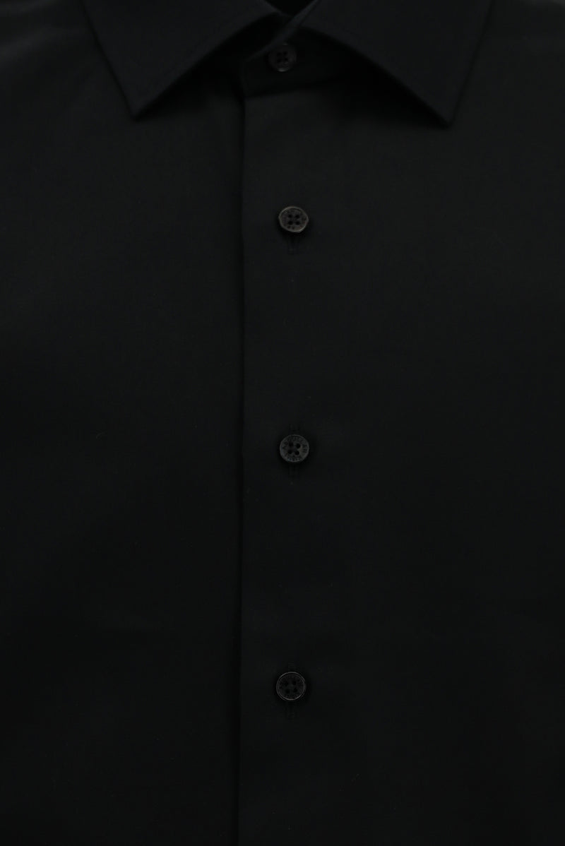 Siyah Uzun Kol Slim Fit Dar Kesim Man?etli Pamuk Gömlek-Abdullah Ki??l?