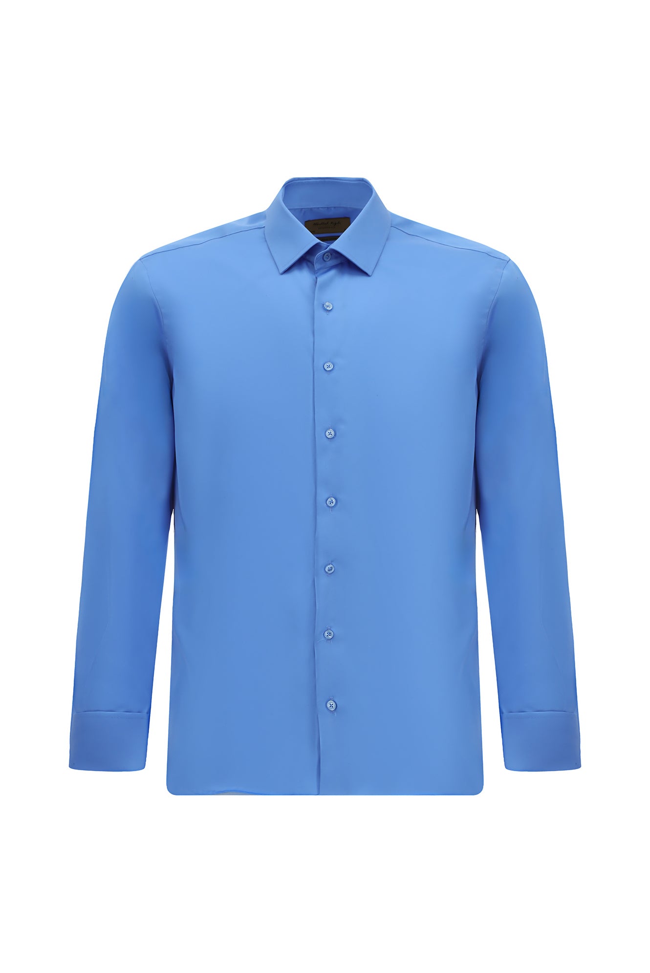 Koyu Mavi  Uzun Kol Slim Fit Dar Kesim Manşetli Pamuk Gömlek