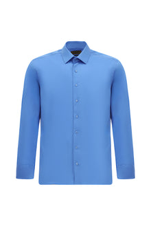 Koyu Mavi  Uzun Kol Slim Fit Dar Kesim Manşetli Pamuk Gömlek