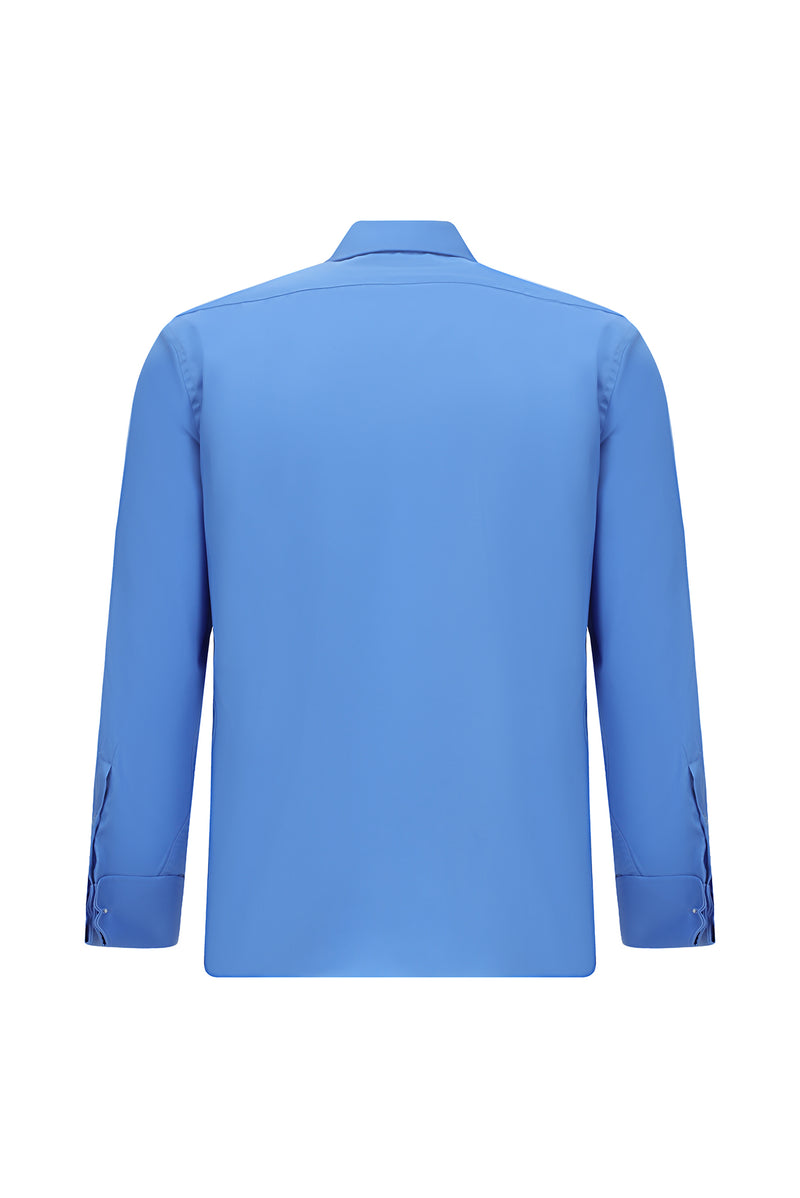 Koyu Mavi  Uzun Kol Slim Fit Dar Kesim Manşetli Pamuk Gömlek