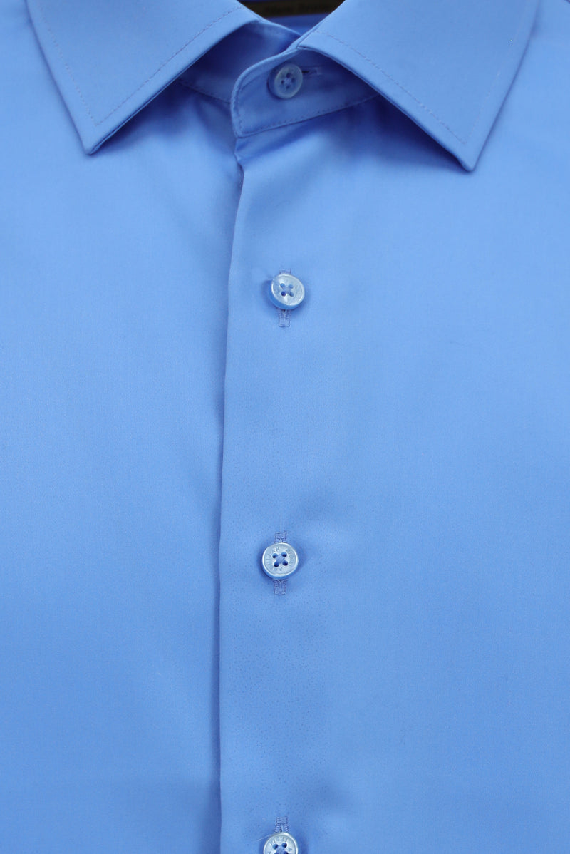 Koyu Mavi  Uzun Kol Slim Fit Dar Kesim Manşetli Pamuk Gömlek