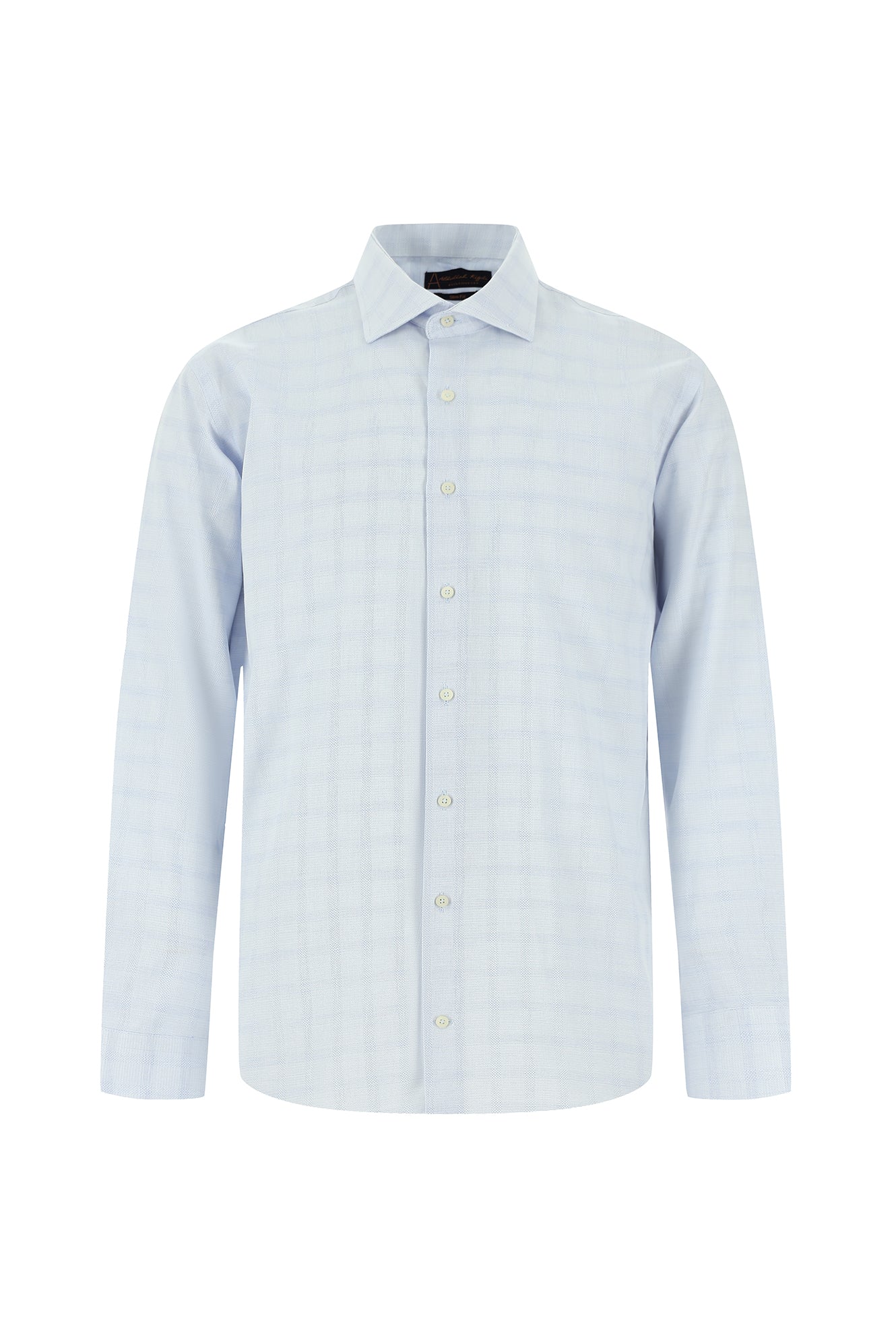 Uçuk Mavi Uzun Kol Slim Fit Dar Kesim Ekose Pamuk Gömlek