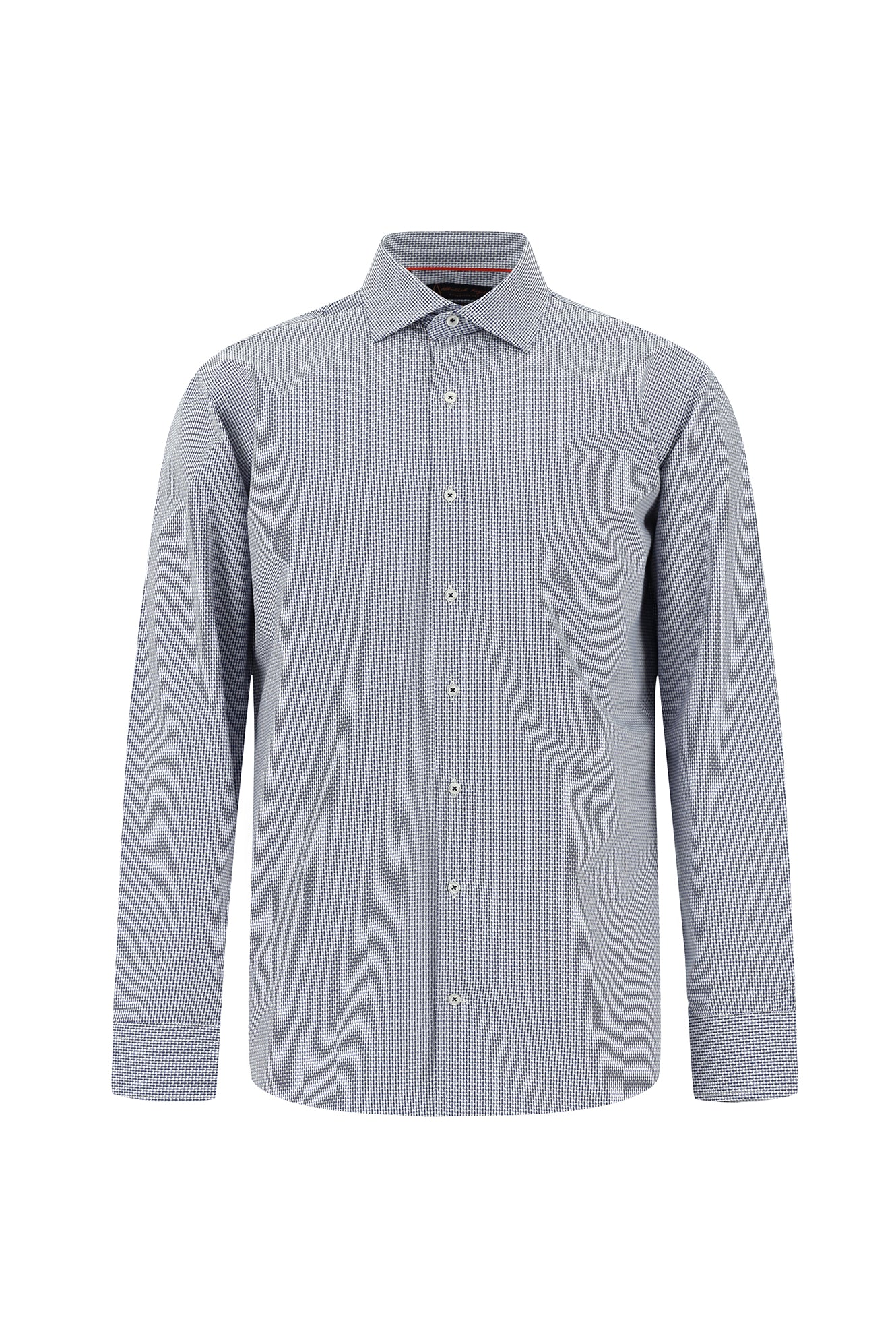 Koyu Lacivert Uzun Kol Slim Fit Dar Kesim Desenli Pamuk Gömlek
