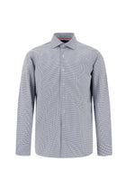 Koyu Lacivert Uzun Kol Slim Fit Dar Kesim Desenli Pamuk Gömlek