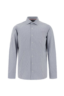 Koyu Lacivert Uzun Kol Slim Fit Dar Kesim Desenli Pamuk Gömlek