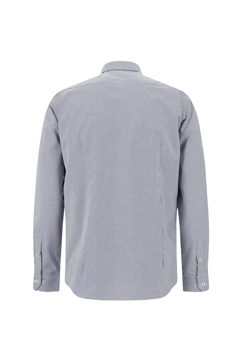 Koyu Lacivert Uzun Kol Slim Fit Dar Kesim Desenli Pamuk Gömlek