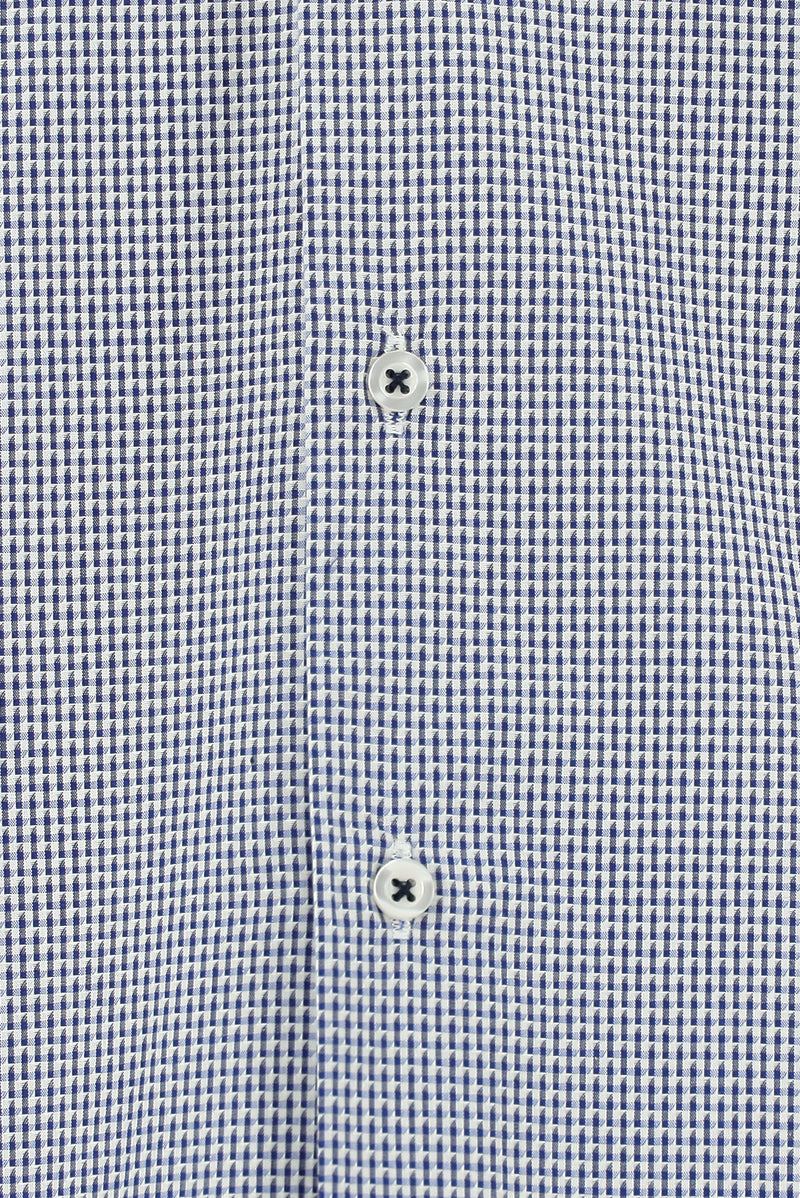 Koyu Lacivert Uzun Kol Slim Fit Dar Kesim Desenli Pamuk Gömlek
