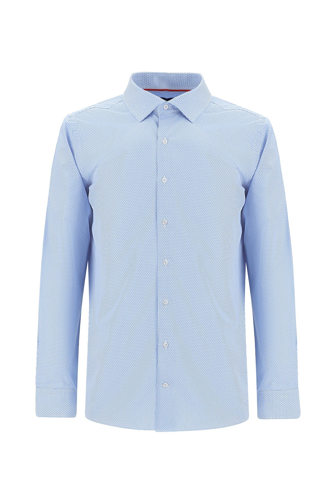 Koyu Mavi  Uzun Kol Slim Fit Dar Kesim Desenli Pamuk Gömlek