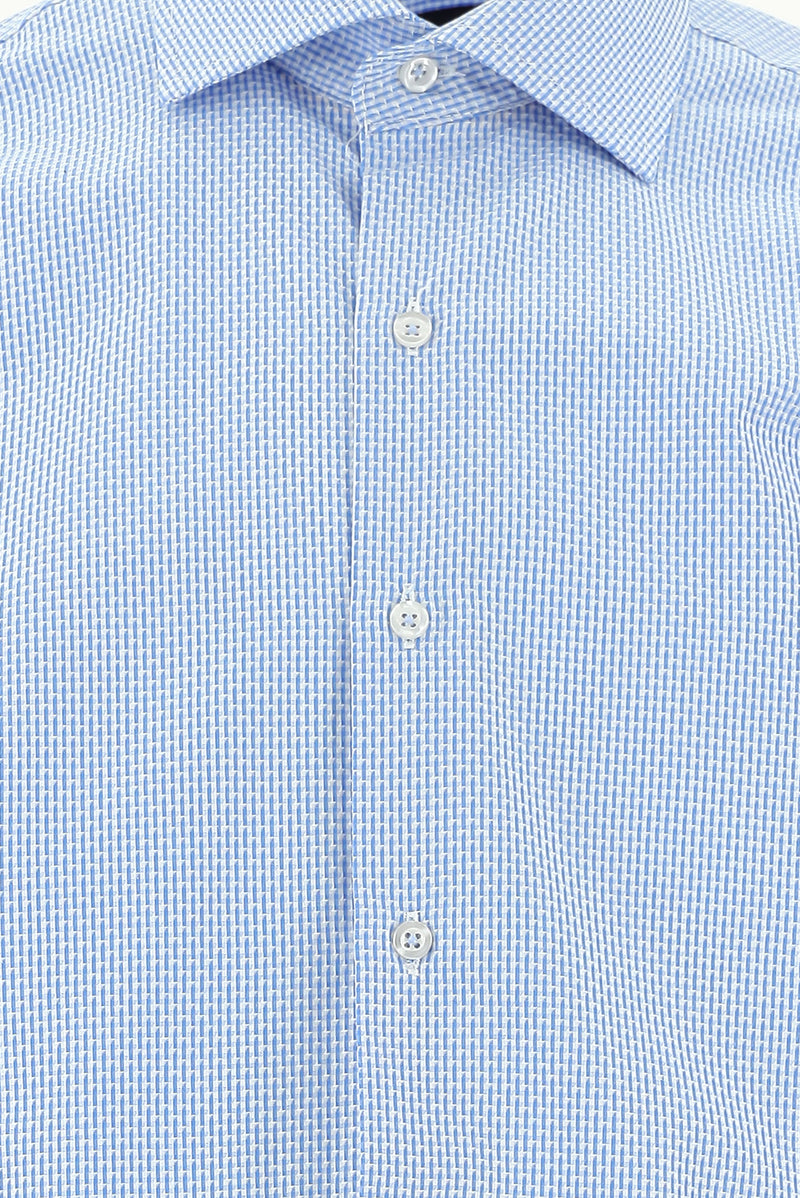 Koyu Mavi  Uzun Kol Slim Fit Dar Kesim Desenli Pamuk Gömlek