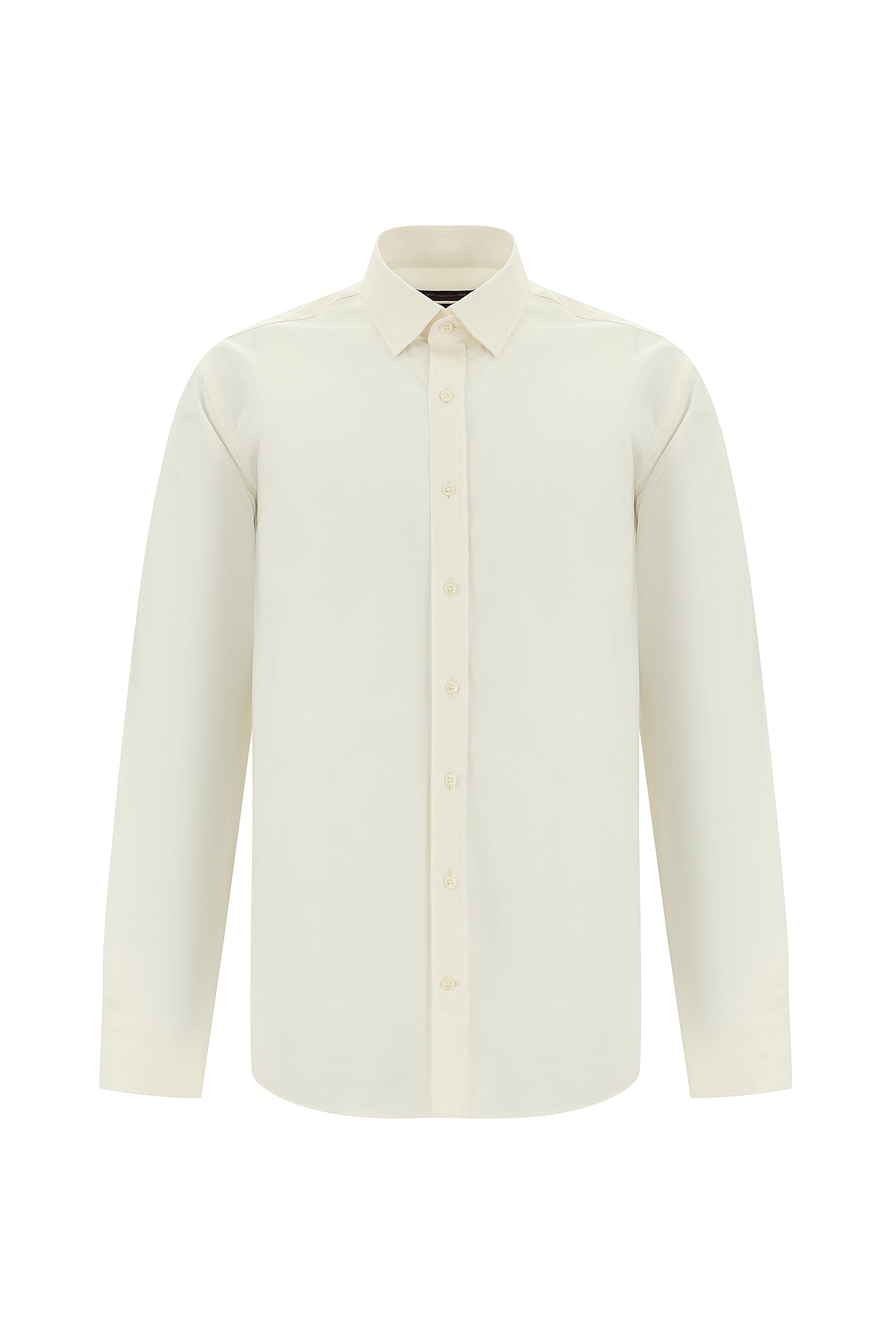Ekru Uzun Kol Slim Fit Dar Kesim Klasik Desenli Pamuk Gömlek
