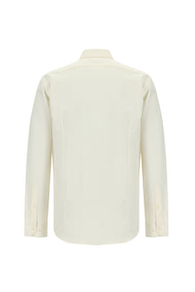 Ekru Uzun Kol Slim Fit Dar Kesim Klasik Desenli Pamuk Gömlek