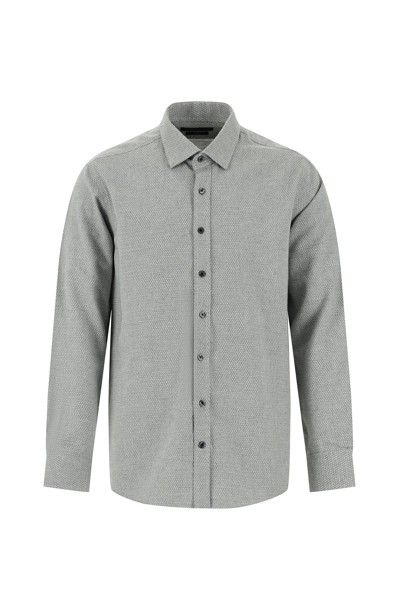 Koyu Antrasit Uzun Kol Slim Fit Dar Kesim Klasik Desenli Pamuk Gömlek