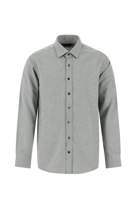 Koyu Antrasit Uzun Kol Slim Fit Dar Kesim Klasik Desenli Pamuk Gömlek