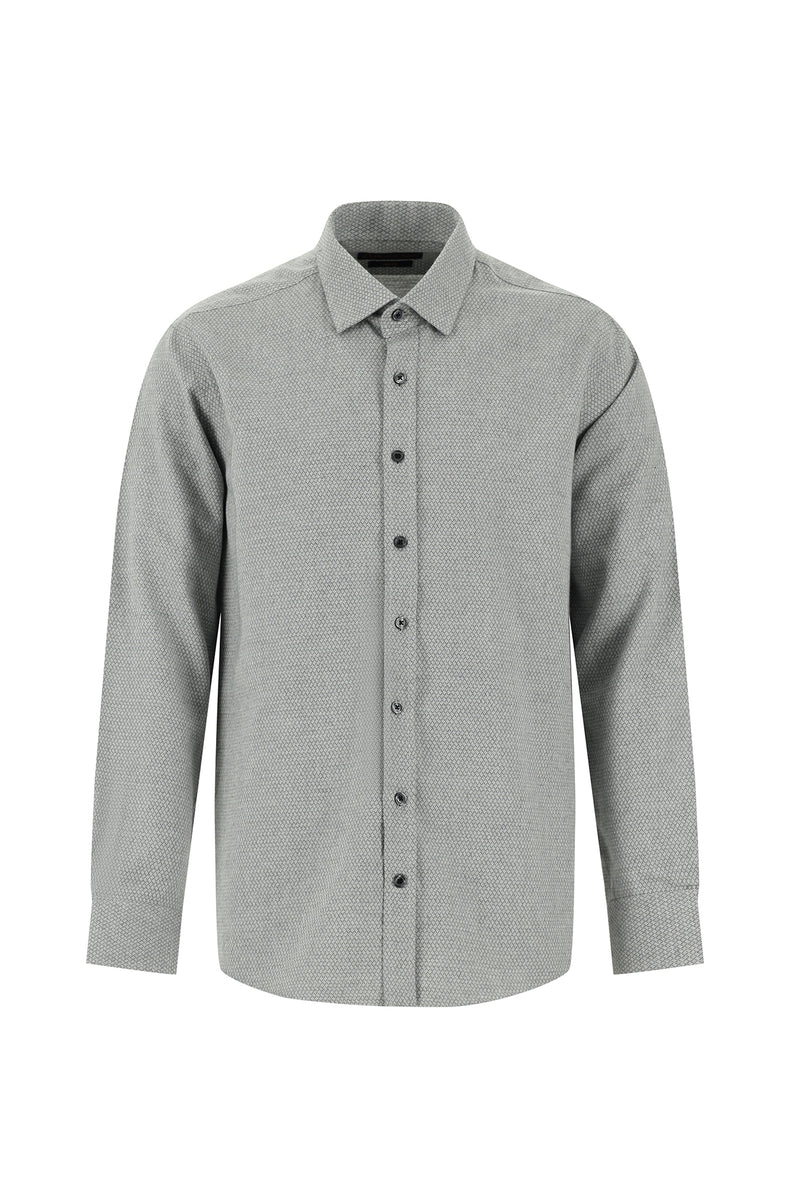 Koyu Antrasit Uzun Kol Slim Fit Dar Kesim Klasik Desenli Pamuk Gömlek