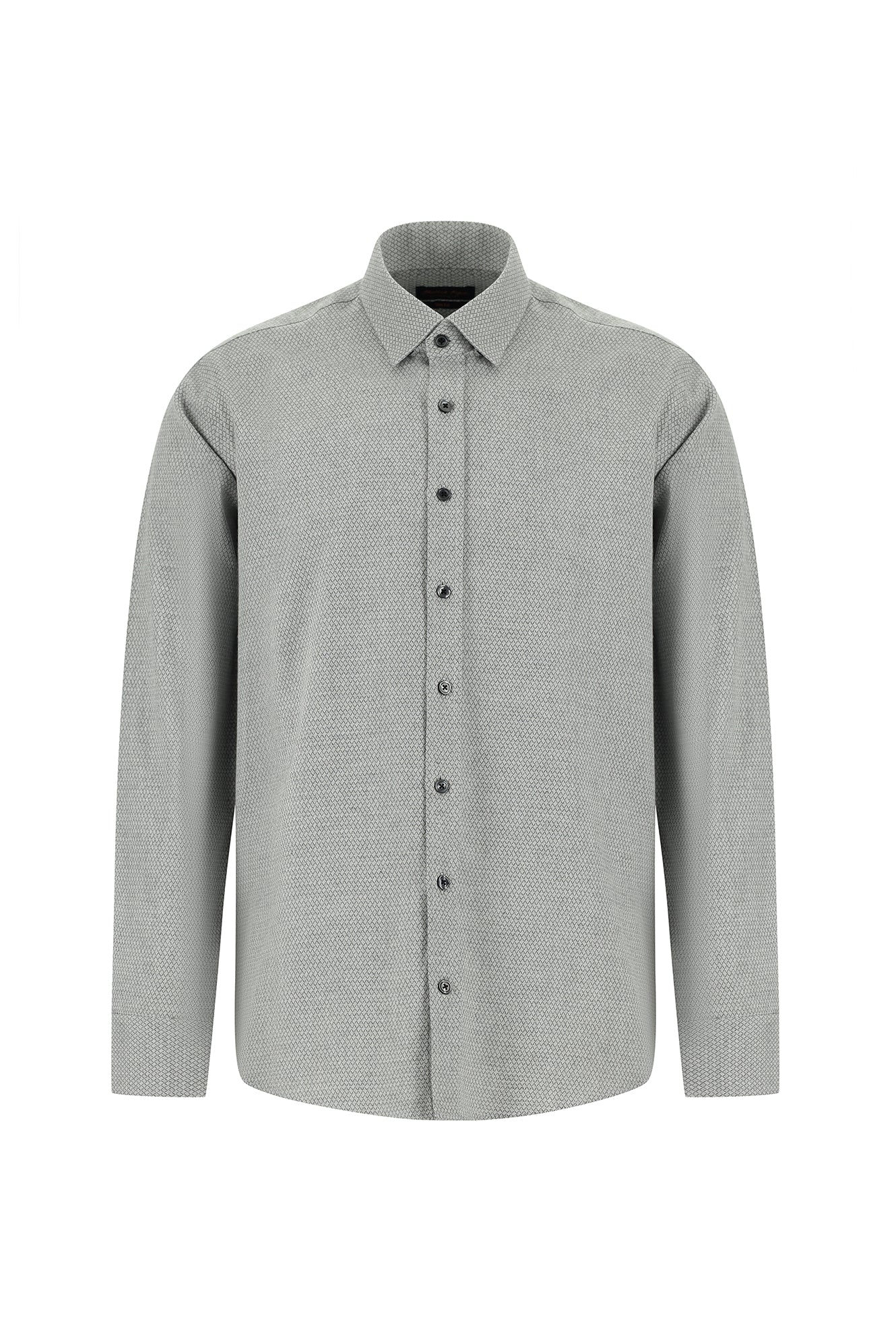 Orta Antrasit Uzun Kol Slim Fit Dar Kesim Klasik Desenli Pamuk Gömlek