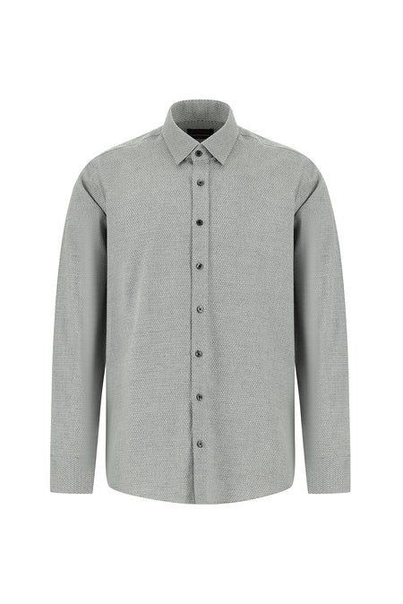 Orta Antrasit Uzun Kol Slim Fit Dar Kesim Klasik Desenli Pamuk Gömlek