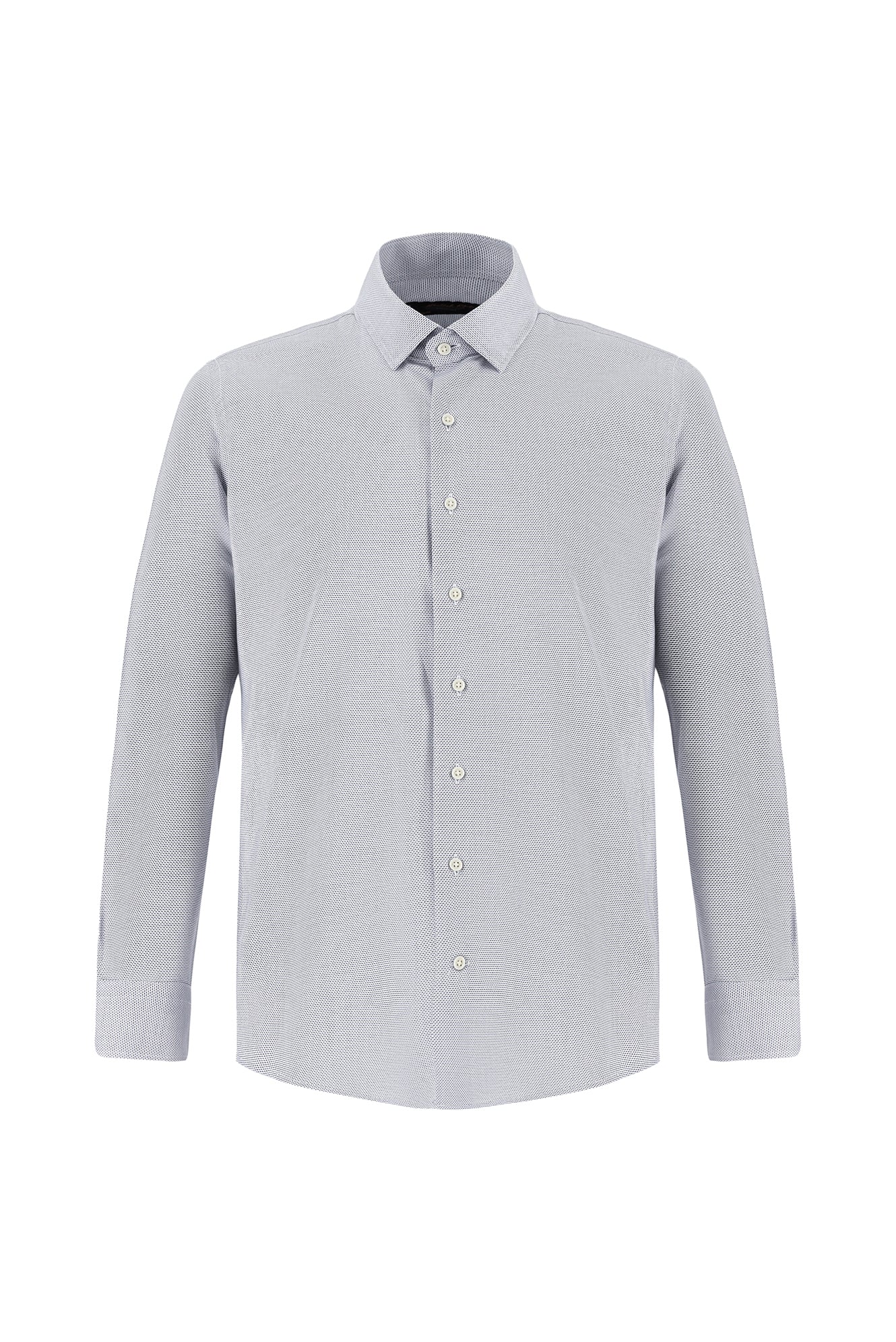 Açık Lacivert Uzun Kol Slim Fit Dar Kesim Klasik Desenli Pamuk Gömlek