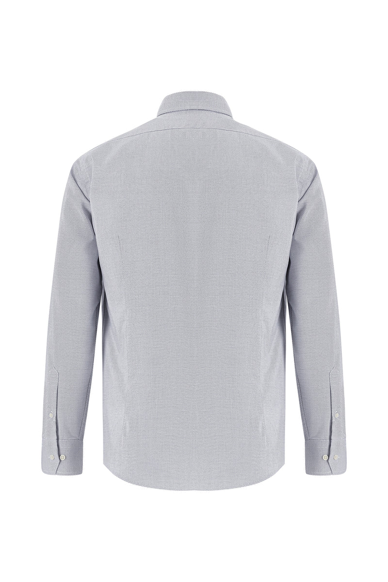 Açık Lacivert Uzun Kol Slim Fit Dar Kesim Klasik Desenli Pamuk Gömlek