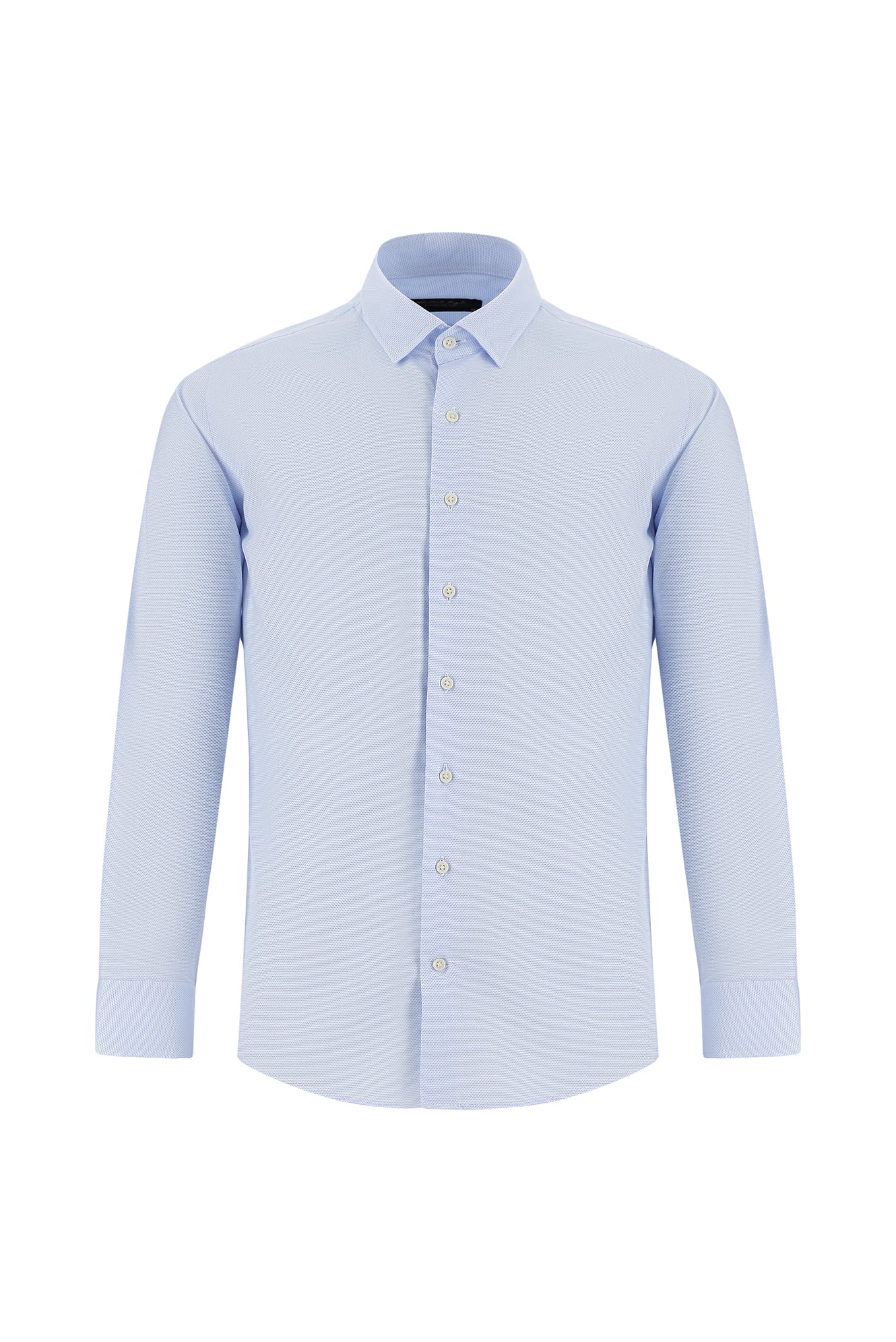 Açık Mavi Uzun Kol Slim Fit Dar Kesim Klasik Desenli Pamuk Gömlek