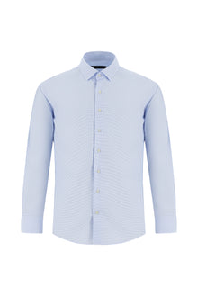 Açık Mavi Uzun Kol Slim Fit Dar Kesim Klasik Desenli Pamuk Gömlek