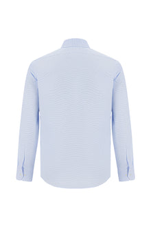 Açık Mavi Uzun Kol Slim Fit Dar Kesim Klasik Desenli Pamuk Gömlek