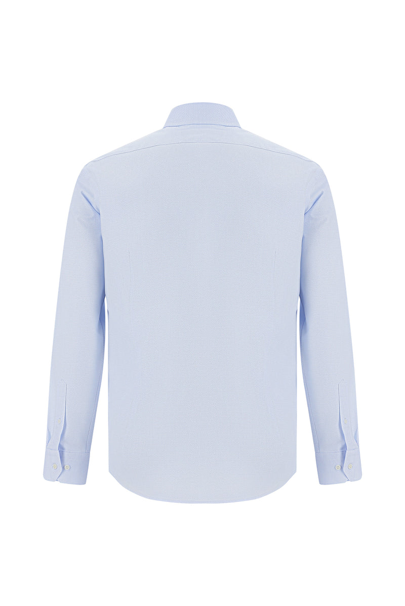 Açık Mavi Uzun Kol Slim Fit Dar Kesim Klasik Desenli Pamuk Gömlek