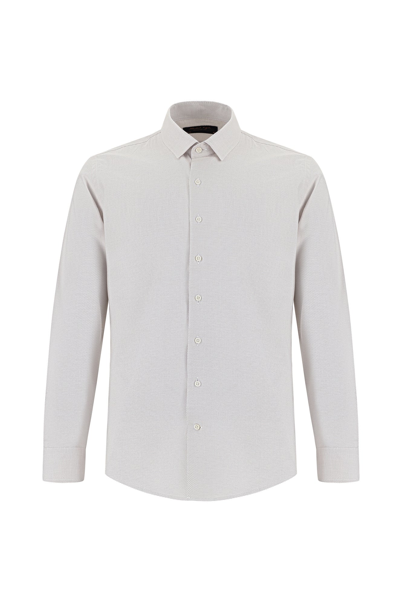 Açık Bej Uzun Kol Slim Fit Dar Kesim Klasik Desenli Pamuk Gömlek