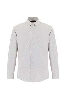 Açık Bej Uzun Kol Slim Fit Dar Kesim Klasik Desenli Pamuk Gömlek