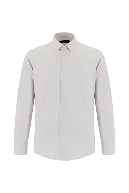 Açık Bej Uzun Kol Slim Fit Dar Kesim Klasik Desenli Pamuk Gömlek