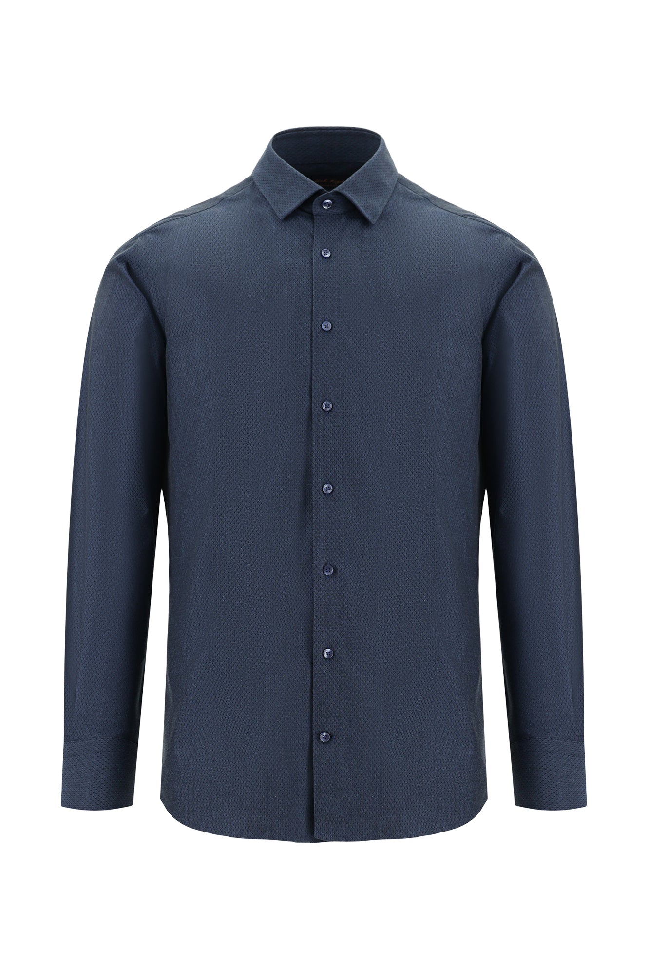 Koyu Lacivert Uzun Kol Slim Fit Dar Kesim Desenli Pamuk Gömlek