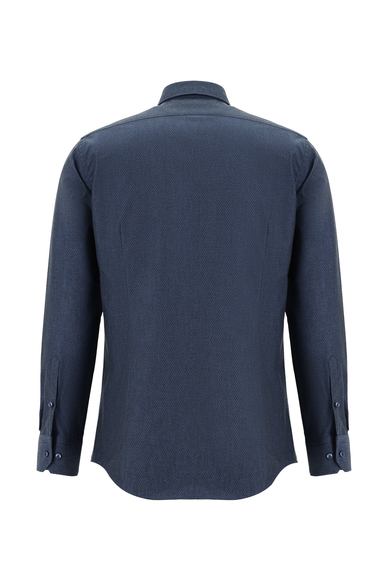 Koyu Lacivert Uzun Kol Slim Fit Dar Kesim Desenli Pamuk Gömlek