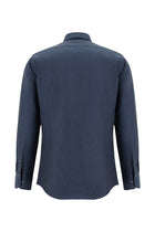 Koyu Lacivert Uzun Kol Slim Fit Dar Kesim Desenli Pamuk Gömlek