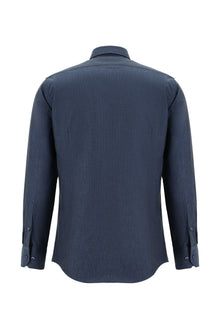 Koyu Lacivert Uzun Kol Slim Fit Dar Kesim Desenli Pamuk Gömlek