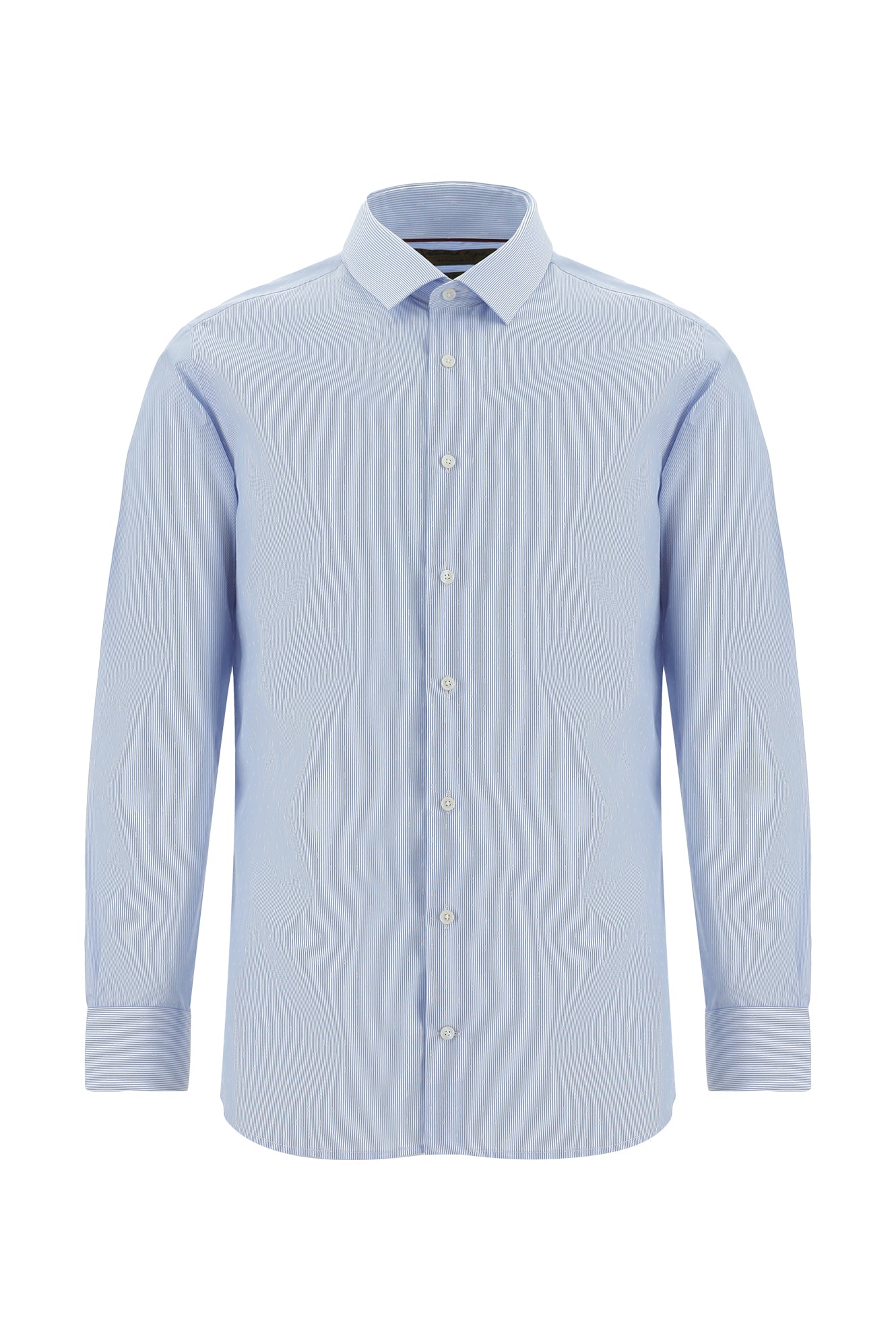 Açık Mavi Uzun Kol Slim Fit Dar Kesim Klasik Desenli Non Iron Pamuk Gömlek