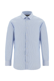 Açık Mavi Uzun Kol Slim Fit Dar Kesim Klasik Desenli Non Iron Pamuk Gömlek