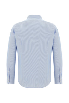Açık Mavi Uzun Kol Slim Fit Dar Kesim Klasik Desenli Non Iron Pamuk Gömlek