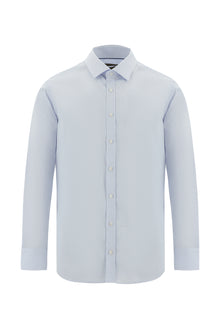 Uçuk Mavi Uzun Kol Slim Fit Dar Kesim Non Iron Klasik Desenli Pamuk Gömlek