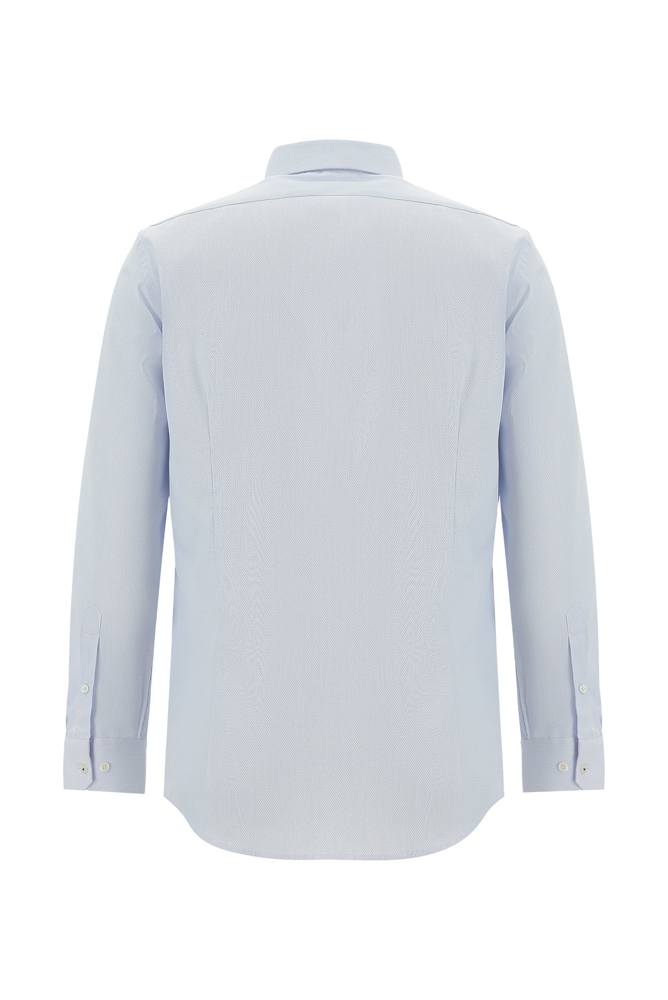 Uçuk Mavi Uzun Kol Slim Fit Dar Kesim Non Iron Klasik Desenli Pamuk Gömlek