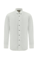 Beyaz Uzun Kol Slim Fit Dar Kesim Non Iron Desenli Pamuk Gömlek
