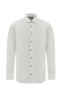 Beyaz Uzun Kol Slim Fit Dar Kesim Non Iron Desenli Pamuk Gömlek