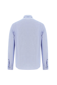 Gök Mavisi Uzun Kol Slim Fit Dar Kesim Desenli Pamuk Gömlek