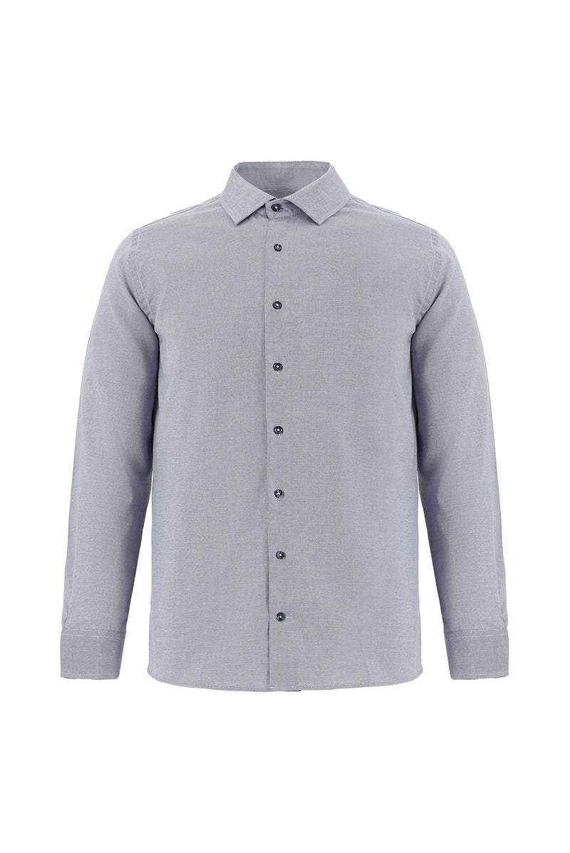 Açık Lacivert Uzun Kol Slim Fit Dar Kesim Desenli Pamuk Gömlek
