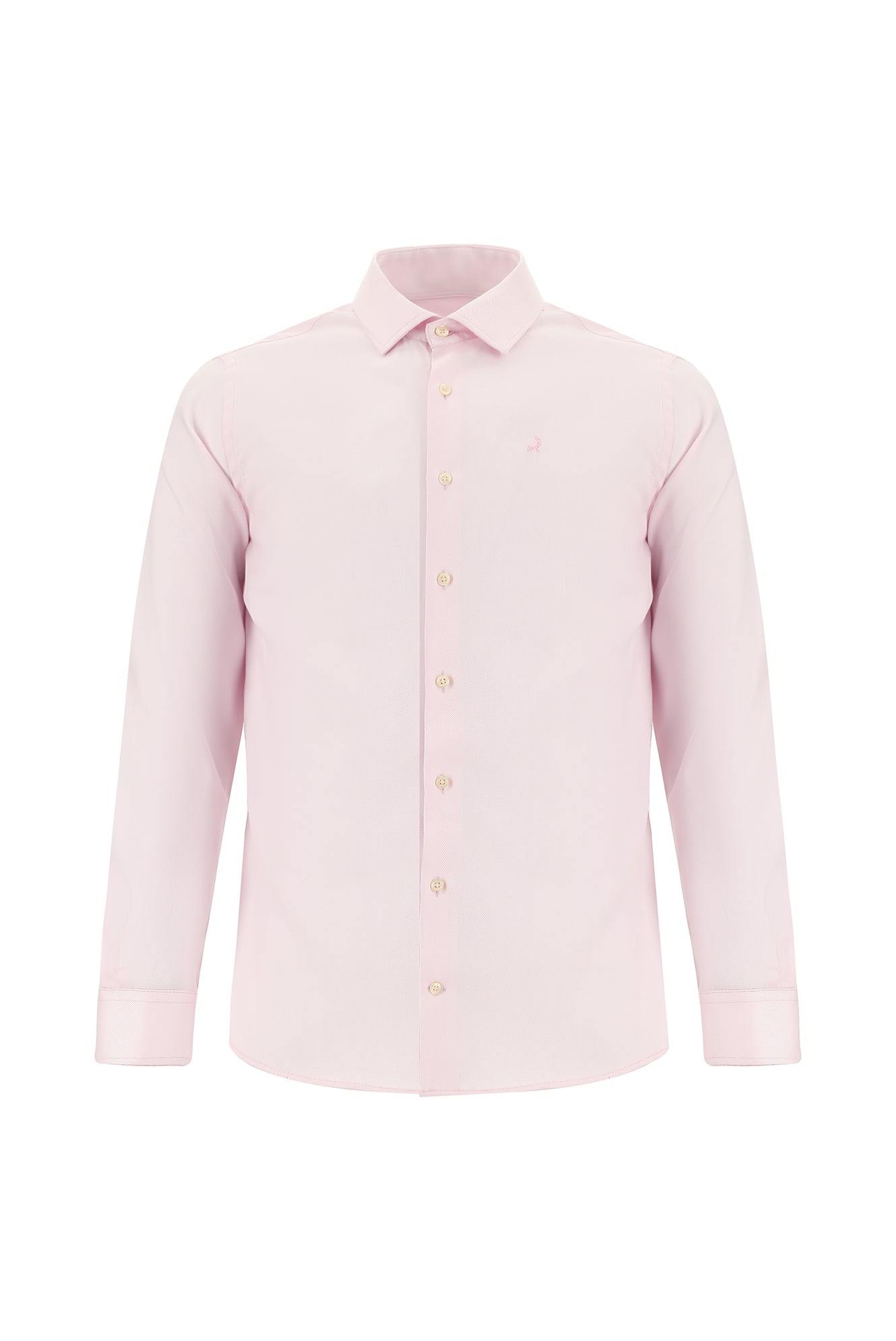 Toz Pembe Uzun Kol Slim Fit Dar Kesim Desenli Pamuk Gömlek