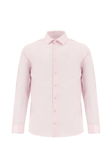 Toz Pembe Uzun Kol Slim Fit Dar Kesim Desenli Pamuk Gömlek