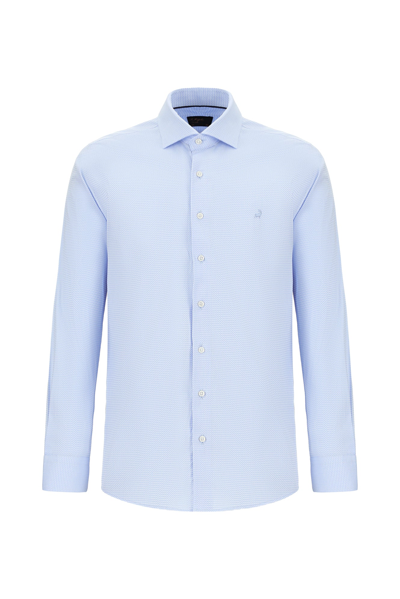 Açık Mavi Uzun Kol Slim Fit Dar Kesim Desenli Pamuk Gömlek