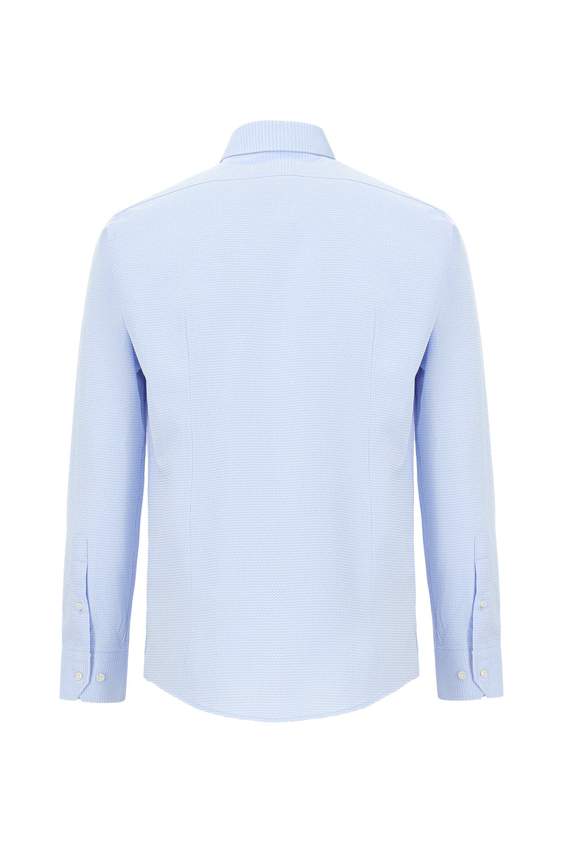 Açık Mavi Uzun Kol Slim Fit Dar Kesim Desenli Pamuk Gömlek