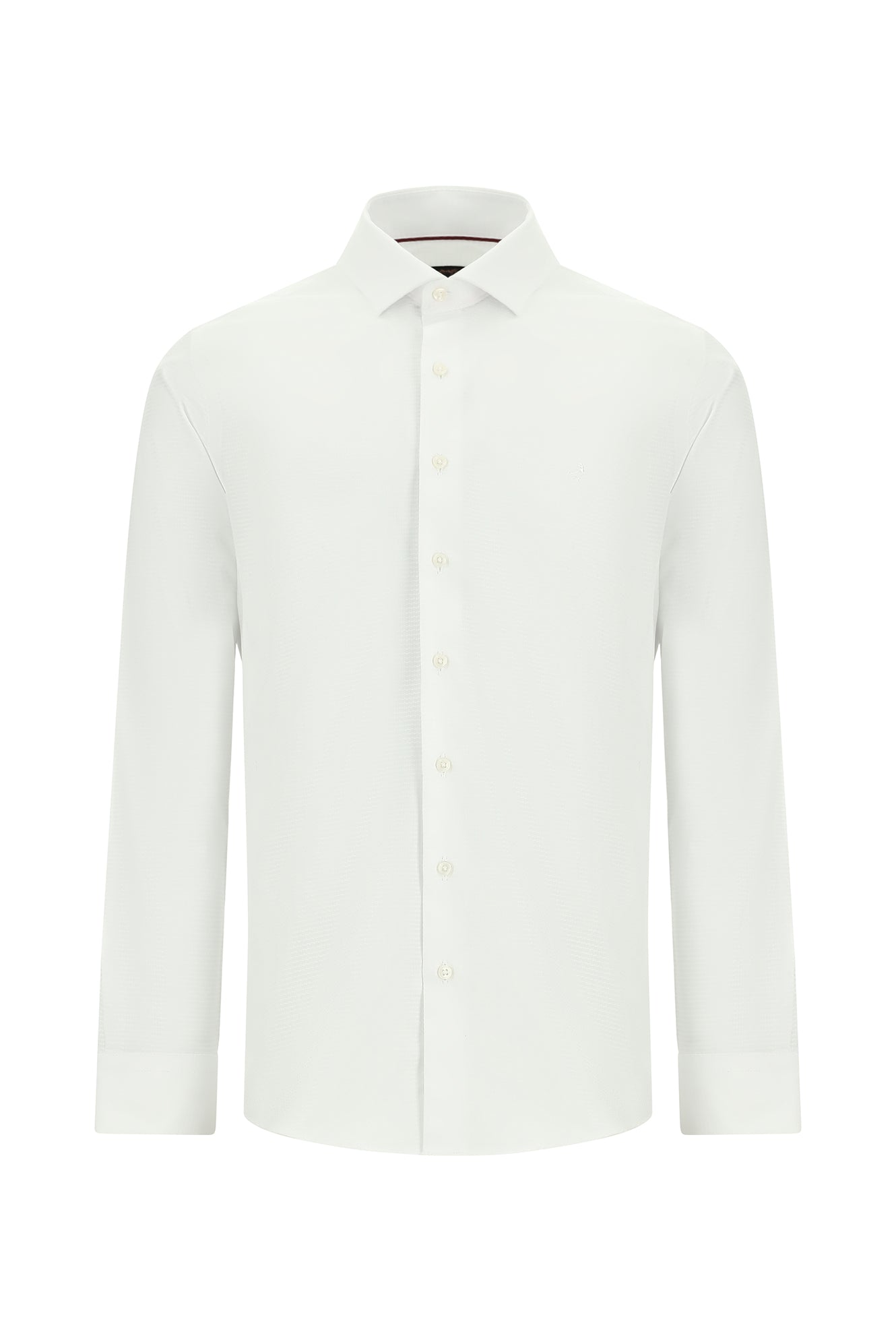 Beyaz Uzun Kol Slim Fit Dar Kesim Desenli Pamuk Gömlek